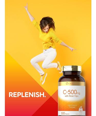 Carlyle Vitamin C 500mg with Rose Hips | 500 Tablets | High Potency, Vegetarian, Non-GMO & Gluten-Free - Buy Online on GoSupps.com