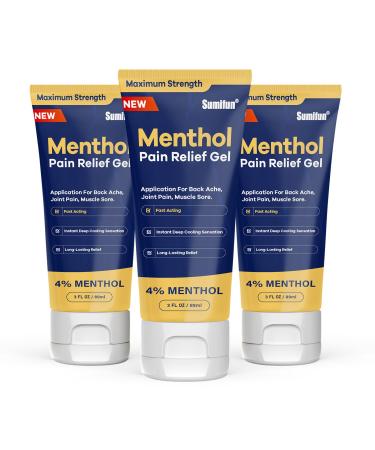 Sumifun 4% Menthol Pain Relief Gel - 3 FL OZ Tube (Pack of 3) - Neck Shoulder Knee & Back Pain Relief Products - Non-Greasy Formula