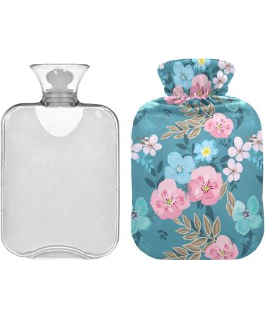 Naanle 1L Hot Water Bottle with Floral Cover - Blue & Pink | Heat Therapy for Back Pain Relief Hand & Foot Warmer Neck Comfort - Buy Online on GoSupps.com