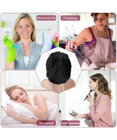 2PCS Large Silk Satin Bonnet Set for Curly Hair - Black+Peacock Blue - Buy Online on GoSupps.com