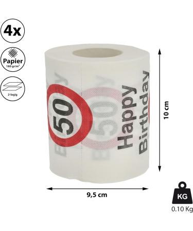 Happy Birthday Toilet Paper 4er Set | 50th Birthday Motif | 24m 2-Layer | Perfect for Celebrations - Buy Online on GoSupps.com