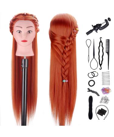 Topdirect hairdressing head 75cm/29.5 inch exercise head hairdresser 100% synthetic hair exercise head with holder + hairstyles accessories hairstyle head set styling head for girls red -brown
