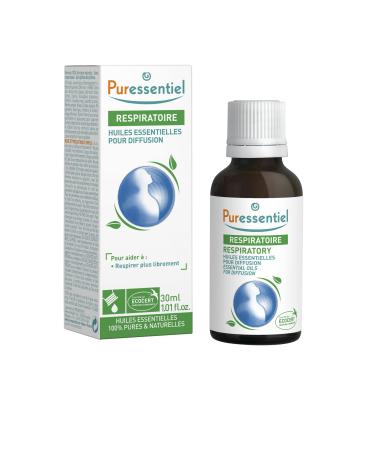 Puressentiel essential oils for diffuser Respiratory Blend 30 ml - Aromatherapy 100% Pure & Natural blend of essential oils with Purifying & Soothing properties - Helps with first signs of cold