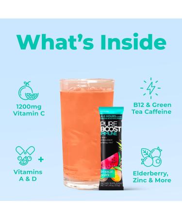 Pureboost Immune Clean Energy Drink Mix with Elderberry & 1200 mg Vitamin C - Tropical Spark 30 Count - Buy Online on GoSupps.com