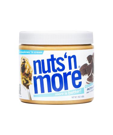 Nuts ‘N More Cookies N Cream Peanut Butter Spread, All Natural Keto Snack, Low Carb, Low Sugar, Gluten Free, Non-GMO, High Protein Flavored Nut Butter (15 oz Jar) Cookies 'N Cream