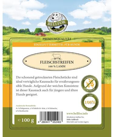 Bellfor Dog Treats with Natural Lamb Meat and without Additives or Flavour Enhancers 100 g - Buy Online on GoSupps.com
