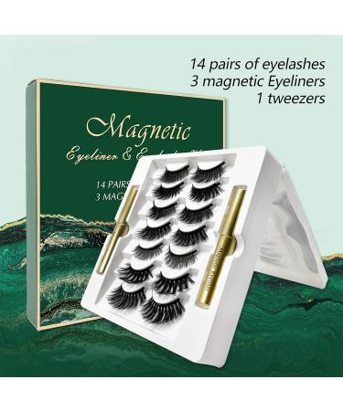 Magnetic Eyelashes with Eyeliner - 14 Pairs 3D Reusable False Lashes for Stunning Makeup | Natural Look & Long-Lasting Thickness (SET B) - Buy Online on GoSupps.com