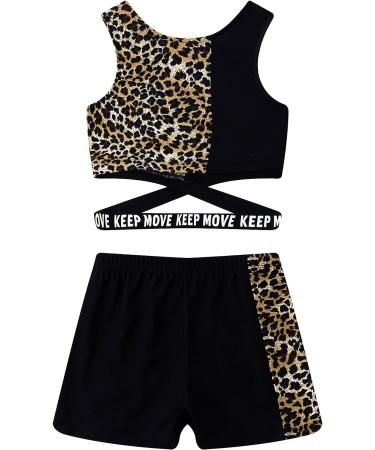 dPois Kids Girls' Leopard Gymnastics Outfit Set - Racerback Tank Top and Shorts | Dance and Workout Tracksuit for Girls Size 6 - Buy Online on GoSupps.com