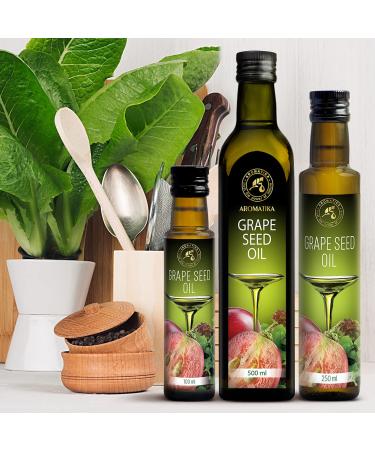 Grape Seed Oil 500ml - Vegan Cooking Oil for Roasting Grilling & Marinades - Italian Food Oil in Glass Bottle - Buy Online on GoSupps.com