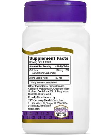 Buy 21st Century Alpha Lipoic Acid 50mg - 90 Tablets for Antioxidant Support - Buy Online on GoSupps.com