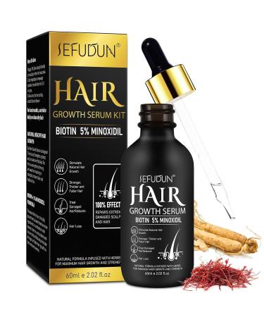 5% Minoxidil for Men and Women Hair Growth Oil Minoxidil Hair Growth Serum Infused with Biotin for Hair Regrowth Treatment Scalp Hair Loss Hair Thinning Natural Hair Growth 2.02 oz
