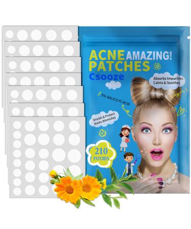 Acne Pimple Patches 4 Sizes 210 Dots Hydrocolloid Invisible Acne Absorbing Cover Patch with Tea Tree & Calendula Oil Extra Adhesion Pimple Patches for Face Zit Patch Acne Dots 210 Patches