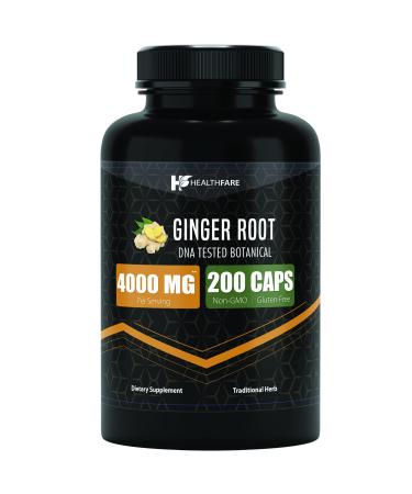 Healthfare Ginger Root Capsules 4000mg | 200 Count | Ultra Strength Supplement | Gluten-Free & Non-GMO