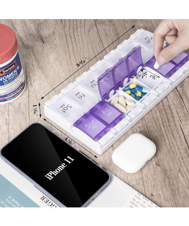 Large Weekly AM PM Pill Organizer for Vitamins & Supplements - Push Button Daily Case - 7 Day 2 Times a Day (Very Peri+Clear) - Buy Online on GoSupps.com