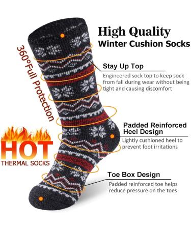 Sunew Winter Thermal Socks 2 Pack - Insulated Heat Thick Crew Socks for Men & Women - Snowflake Wave Stripes Design - Black- Medium - Buy Online on GoSupps.com