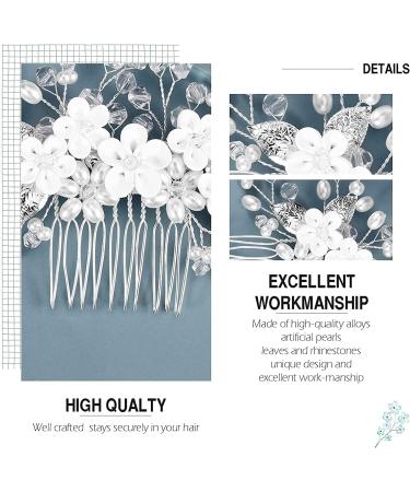 Makone Pearl and Crystal Bridal Wedding Hair Combs Set - Elegant Accessory for Women and Girls | Silver Flower Bride Comb - Buy Online on GoSupps.com