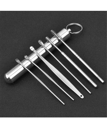 6-piece Earplug Remover Earwax Kit Reusable Medical Grade Stainless Steel Earwax Cleaner Earwax Removal Tool with Storage Box Suitable for Dry and Wet Earwax.