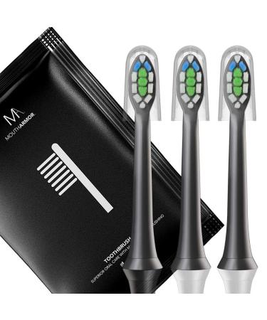 Mouth Armor Toothbrush Head Replacment Brush Heads for Mouth Armor Toothbrush 3 Pack Black
