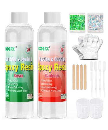 Epoxy Resin Clear Crystal Coating Kit 20oz - 2 Part Casting Resin for Art  Craft  Jewelry Making  River Tables  with Resin Glitter  Gloves  Measuring Cup and Wooden Sticks 20 oz