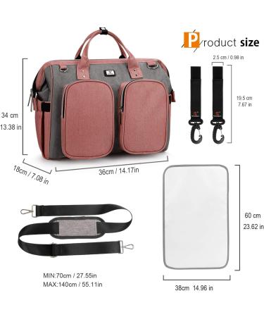 Pomelo Pink Baby Changing Bag with Pram Clips & Changing Mat - Grey Trim - Buy Online on GoSupps.com