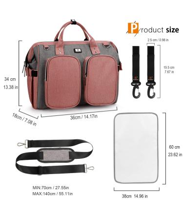Pomelo Best Waterproof Diaper Bag | Multifunctional Travel Bag with Stroller Hooks & Adjustable Strap - Pink & Gray - Buy Online on GoSupps.com