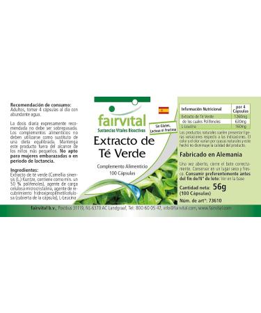 Buy Fairvital Green Tea Capsules - High Dose Vegan Supplement with Caffeine Polyphenols & EGCG - 100 Capsules - International Shipping - Buy Online on GoSupps.com