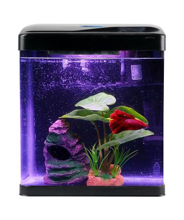 Betta Fish Tank Self Cleaning Glass 2 Gallon Small Aquarium Starter Kits Desktop Room Decor w/ LED Light Decorations & Whisper Filters Water Pump