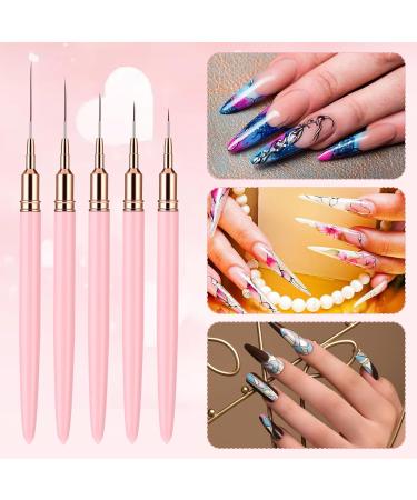 WLLHYF 5Pcs Pink Nail Art Liner Brushes Painting Nail Art Brushes for Long Lines Details Fine Drawing Nail Dotting Drawing Tool Set 7mm/9mm/11mm/15mm/25mm(Pink - Buy Online on GoSupps.com