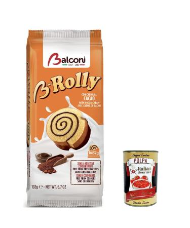 Italian Gourmet E.R. Balconi B-Rolly Snack Dolce da forno con farcitura al cacao Pack of 12 sweet treats with cocoa filling 192 g + Italian gourmet polpa 400 g