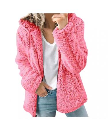 FUNEY Womens Warm Winter Sherpa Fuzzy Fleece Hooded Sweatshirts Casual Loose Zipper Cardigan Jackets Tunic Tops Pink
