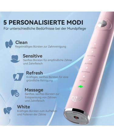 JTF Electric Toothbrush - 6 Brush Heads Travel Case Wireless Fast Charging Smart Timer 5 Modes - Ideal Mother's Day Gift in Pink - Buy Online on GoSupps.com