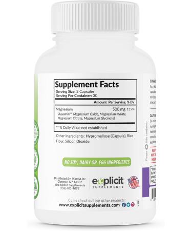 Quad Magnesium Complex Supplement - 500mg of Magnesium Glycinate Malate Oxide & Citrate for Support of Muscles Sleep Energy & Relaxation - High Absorption with Aquamin - 60 Capsules - Buy Online on GoSupps.com