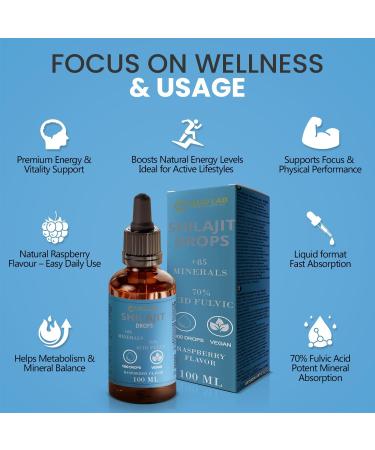 Gouttes de Shilajit Pur 70% Acide Fulvique | 100 ml | +85 Min raux Naturels | Compl ment Alimentaire nergie Vitalit & Bien- tre | Ar me Framboise | Formule Liquide Premium - Buy Online on GoSupps.com
