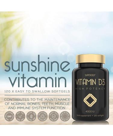 Vitamin D3 4000 IU Softgel Capsules - High Strength Supplement for Strong Bones, Muscles & Immune System - 120 Count - Buy Online on GoSupps.com