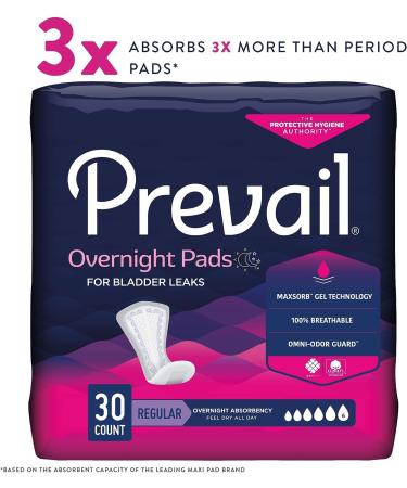 Prevail Women's Overnight Bladder Control Pads - 30 Count Regular Length - Pack of 1 - Buy Online on GoSupps.com