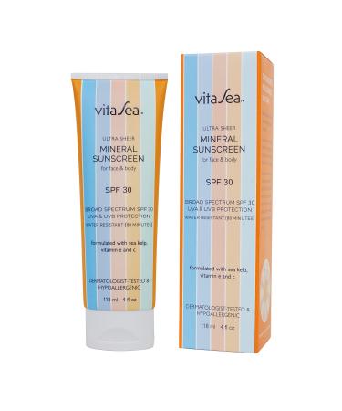 Noodle & Boo VitaSea Mineral Sunscreen For Face and Body Broad Spectrum Sunscreen SPF 30 | SPF 50 UVA & UVB Protection Water-Resistant Formulated with Sea Kelp Vitamin E & C 4 Fl Oz