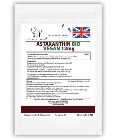 Forest Vitamin Astaxanthin 12mg - Natural Bio Antioxidant - 60 Vegan Oil Capsules for Health & Beauty - Buy Online on GoSupps.com