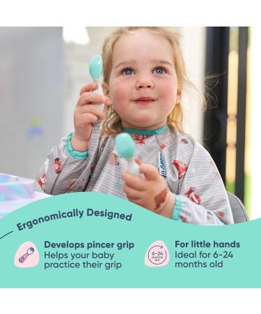 BIBaDO - Handi Toddler Cutlery Set Food Safe Baby Cutlery Toddler Fork and Spoon Set Toddler Eating Utensils for Babies 6 Months and Up Also Attaches to BIBaDO Coverall Bib - Woodland Friends - Buy Online on GoSupps.com