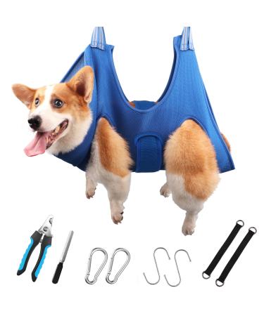 DaizySight Dog Grooming Hammock Kit for Medium Dogs - Size: L Hanging Cradle Sling for Nail Trimming Clipping Blue