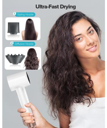 High Speed Ionic Hair Dryer with Diffuser - 1500W Professional Blow Dryer for Fast Drying | 110 000 RPM Brushless Motor | 4 Temps & 2 Speeds | Ideal for Home & Travel (White - Buy Online on GoSupps.com