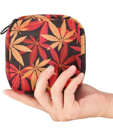 Menstruation Pad Bag with Zipper | Women's Tampon & Napkin Collection Bag | Stylish Red Maple Leaves Design - Buy Online on GoSupps.com