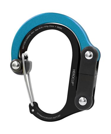 GEAR AID HEROCLIP Carabiner Clip and Hook (Mini) for Travel, Luggage, Purse and Small Bags Black & Blue Mini