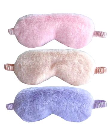 HappyDaily Beautiful and Comfortable Sleep Masks - Set of 3 (Plush - Light Pink/Champagne/Purple)