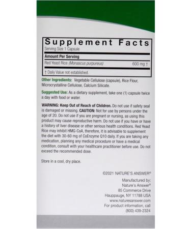 Nature's Answer Red Yeast Rice Herbal Supplement Vegetarian Capsules, 90-Count | Promotes a Healthy Heart | Cardiovascular Support | Beneficial for Blood Circulation - Buy Online on GoSupps.com