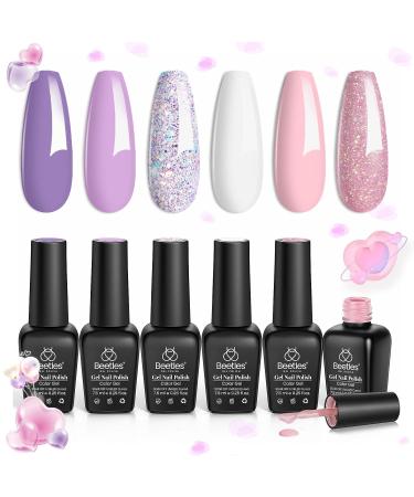 Beetles Gel Nail Polish Set - Romantic Garden Collection (6 Colors) | Pink, Purple, Glitter, White | Soak Off, LED Lamp Cured Manicure Kit - Buy Online on GoSupps.com
