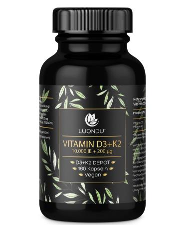 Vitamin D3 10 000 IU + Vitamin K2 MK7 200 mcg Depot (180 capsules high dose & vegan) Vitamin D3 K2 capsules high dose