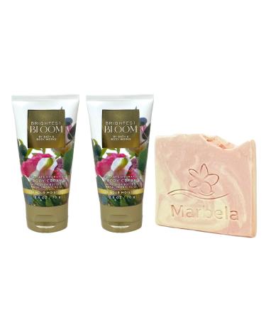 Bath & Body Works Brightest Bloom 2 Piece Body Cream Bundle with a Himalayan Salts Springs Sample Soap - Travel Size