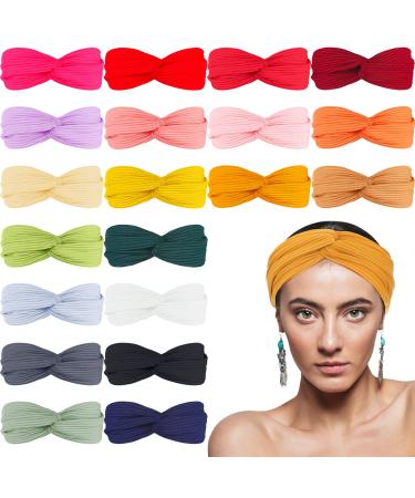 20 Pcs Headbands for Women Twist Knotted Hair Bands Solid Color Stretchy Head Bands Boho Hair Accessories Vintage Elastic Womens Headbands Criss Cross Turban Plain Head Wraps for Yoga Workout