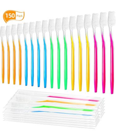 Newtay Disposable Toothbrushes 150 Pcs - Individually Wrapped Travel Size Soft Bristle Toothbrush Set - Medium Manual Brush Pack - 5 Colors (Blue, Green, Orange, Red) - Buy Online on GoSupps.com