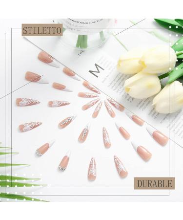 Buy Acenail Stiletto Press on Nails | Long Rhinestone Designs | Glossy Nude Acrylic Nails - Perfect for French Tips & Glitter 3D Full Cover - Buy Online on GoSupps.com